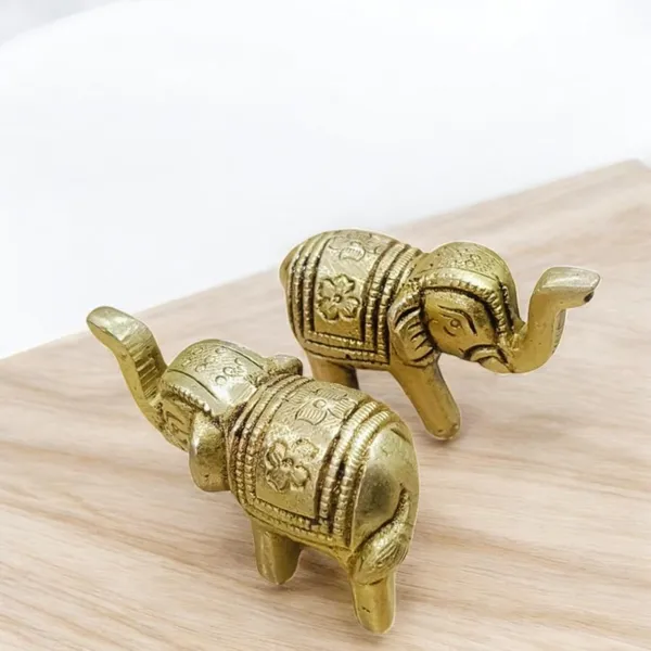 Sjl_Brass_Elephant_Pair_Antique_Elephant_Pair_Statue_Feng_Shui_Vastu_Home_Decor_Decorative_Showpiece_5_Cm_Brass_Gold