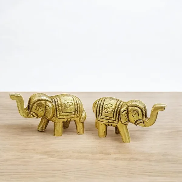 Sjl_Brass_Elephant_Pair_Antique_Elephant_Pair_Statue_Feng_Shui_Vastu_Home_Decor_Decorative_Showpiece_5_Cm_Brass_Gold
