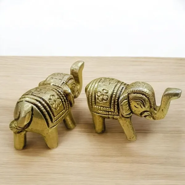 Sjl_Brass_Elephant_Pair_Antique_Elephant_Pair_Statue_Feng_Shui_Vastu_Home_Decor_Decorative_Showpiece_5_Cm_Brass_Gold