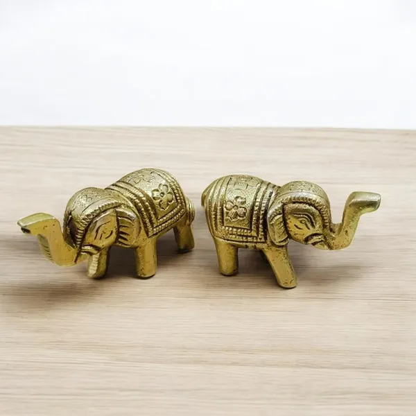 Sjl_Brass_Elephant_Pair_Antique_Elephant_Pair_Statue_Feng_Shui_Vastu_Home_Decor_Decorative_Showpiece_5_Cm_Brass_Gold