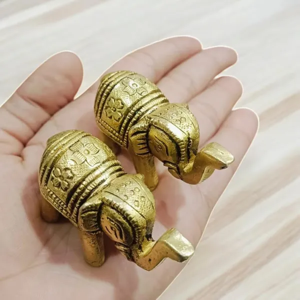 Sjl_Brass_Elephant_Pair_Antique_Elephant_Pair_Statue_Feng_Shui_Vastu_Home_Decor_Decorative_Showpiece_5_Cm_Brass_Gold