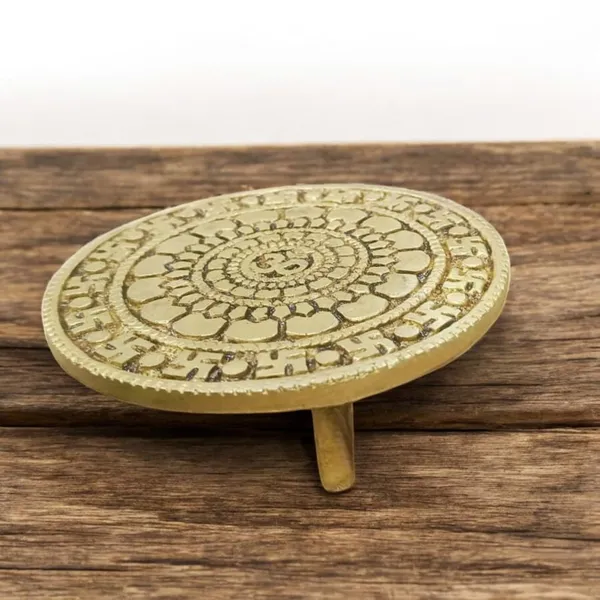Sjl_Brass_Chowki_Bajot_For_Pooja_God_Idols_Round_Shape_Three_Leg_Om_Design_Stand_Brass_All_Purpose_Chowki