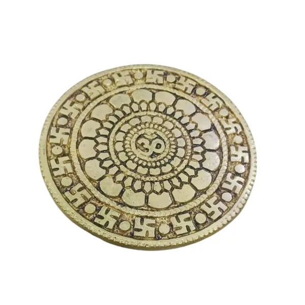 Sjl_Brass_Chowki_Bajot_For_Pooja_God_Idols_Round_Shape_Three_Leg_Om_Design_Stand_Brass_All_Purpose_Chowki
