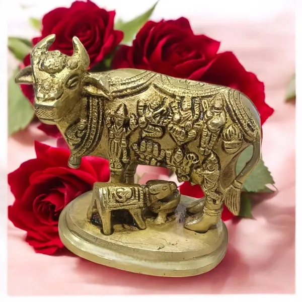 Sjl_Kamdhenu_Cow_With_Calf_Idol_Gau_Mata_Decorative_Figurine_Statue_For_Vastu_Pooja_Decorative_Showpiece_11_Cm