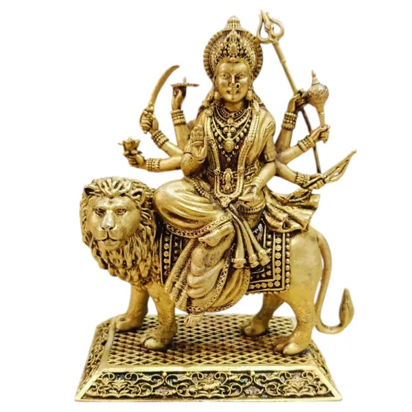 Sjl_Wax_Casting_Maa_Durga_Idol_Sitting_On_Lion_Maa_Sherawali_Statue_For_Pooja_Room_Decorative_Showpiece_14_Cm_Brass_Gold
