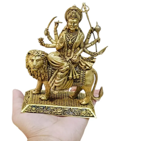 Sjl_Wax_Casting_Maa_Durga_Idol_Sitting_On_Lion_Maa_Sherawali_Statue_For_Pooja_Room_Decorative_Showpiece_14_Cm_Brass_Gold