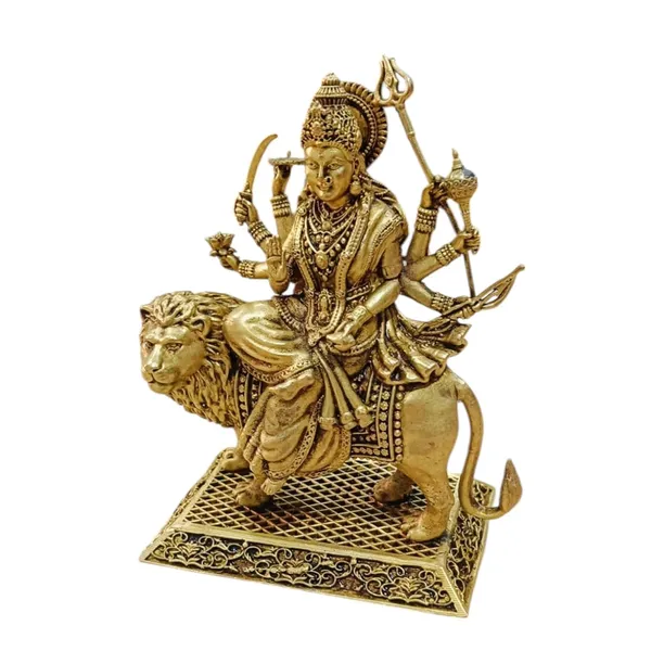 Sjl_Wax_Casting_Maa_Durga_Idol_Sitting_On_Lion_Maa_Sherawali_Statue_For_Pooja_Room_Decorative_Showpiece_14_Cm_Brass_Gold