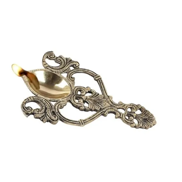 Sjl_Spoon_Diya_Ethnic_Design_Hand_Carved_Brass_Pooja_Havan_Spoon_Aarti_Brass_Table_Diya_Height_7_Inch