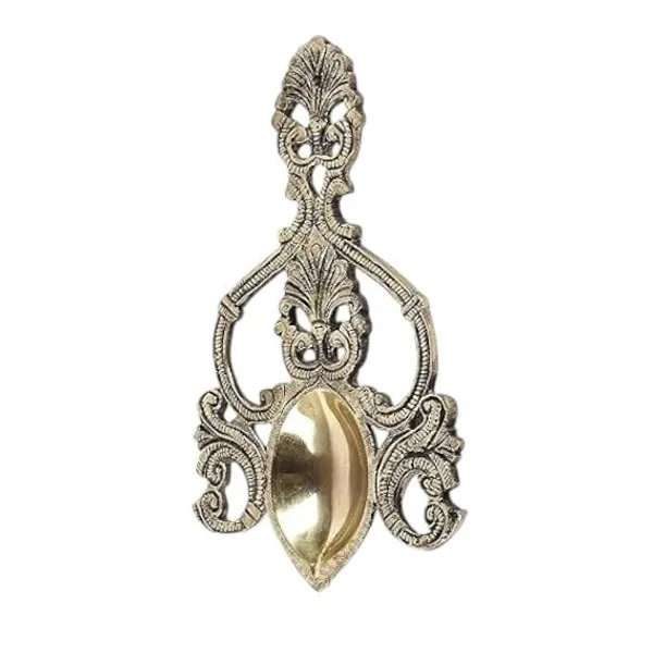 Sjl_Spoon_Diya_Ethnic_Design_Hand_Carved_Brass_Pooja_Havan_Spoon_Aarti_Brass_Table_Diya_Height_7_Inch