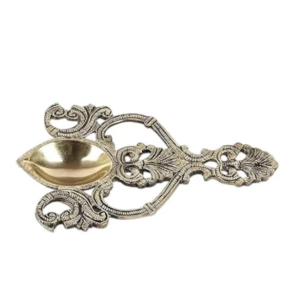 Sjl_Spoon_Diya_Ethnic_Design_Hand_Carved_Brass_Pooja_Havan_Spoon_Aarti_Brass_Table_Diya_Height_7_Inch