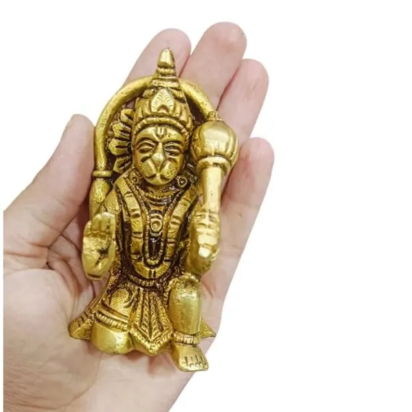 Sjl_Lord_Hanuman_Ji_Murti_Statue_Handcrafted_Showpiece_For_Pooja_Gift_Living_Room_Decorative_Showpiece_10_Cm_Brass_Gold