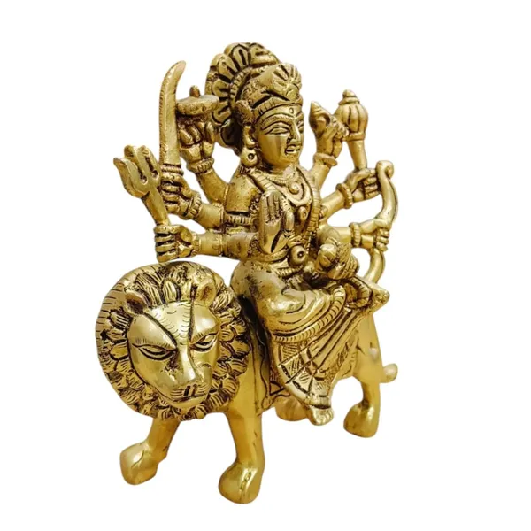 Sjl_Maa_Durga_Idol_Sitting_On_Lion_Maa_Sherawali_Statue_For_Pooja_Living_Room_Decorative_Showpiece_-_18_Cm_(Brass,_Gold)