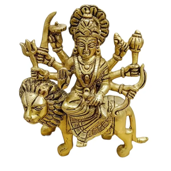 Sjl_Maa_Durga_Idol_Sitting_On_Lion_Maa_Sherawali_Statue_For_Pooja_Living_Room_Decorative_Showpiece_-_18_Cm_(Brass,_Gold)