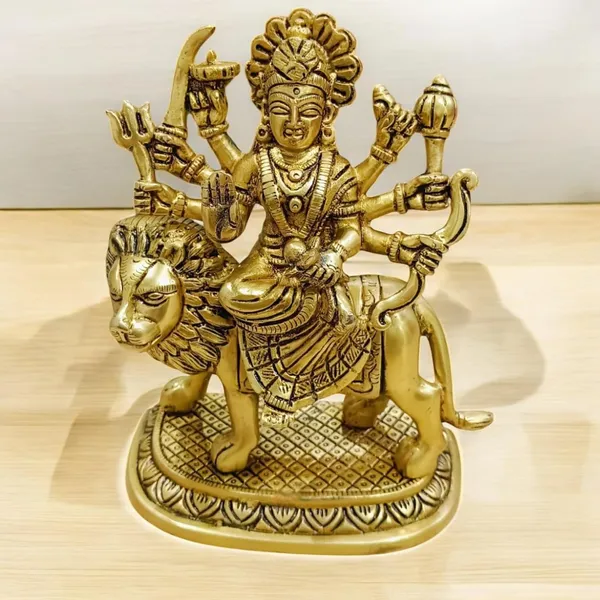 Sjl_Maa_Durga_Idol_Sitting_On_Lion_Maa_Sherawali_Statue_For_Pooja_Living_Room_Decorative_Showpiece_20_Cm_Brass_Gold