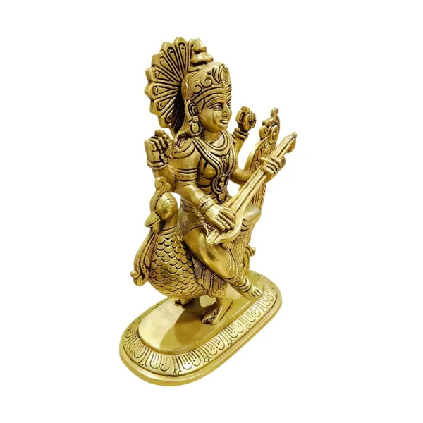Goddess_Saraswati_Sitting_On_A_Peacock_For_Desk_And_Home_Decor_Antique_Finish_Decorative_Showpiece_18_Cm_Brass_Gold