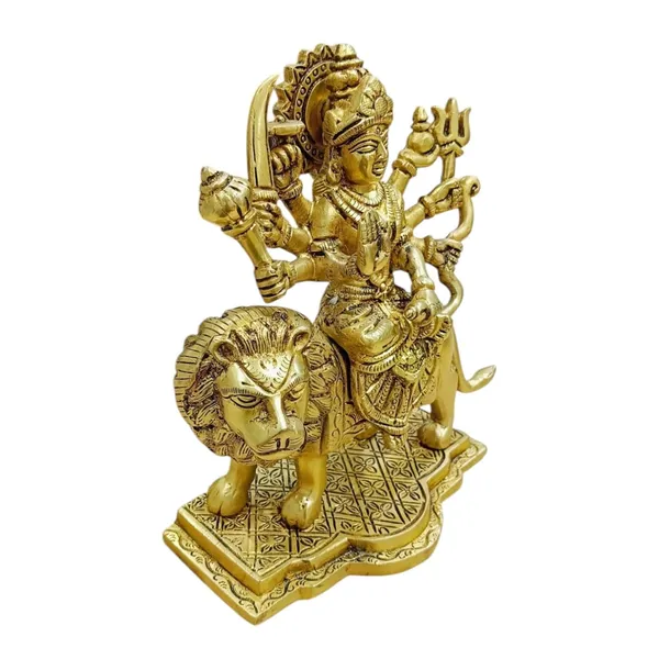 Sjl_Brass_Maa_Durga_Idol_Sitting_On_Lion_Maa_Sherawali_Statue_For_Pooja_Living_Room_Decorative_Showpiece_23_Cm_Brass_Gold_Maa_Durga_Idol_Figurine_Perfect_For_Worship_And_Blessings