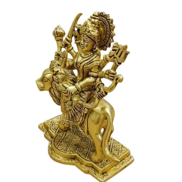Sjl_Brass_Maa_Durga_Idol_Sitting_On_Lion_Maa_Sherawali_Statue_For_Pooja_Living_Room_Decorative_Showpiece_23_Cm_Brass_Gold_Maa_Durga_Idol_Figurine_Perfect_For_Worship_And_Blessings
