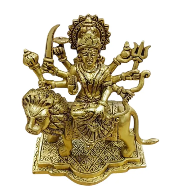 Sjl_Brass_Maa_Durga_Idol_Sitting_On_Lion_Maa_Sherawali_Statue_For_Pooja_Living_Room_Decorative_Showpiece_23_Cm_Brass_Gold_Maa_Durga_Idol_Figurine_Perfect_For_Worship_And_Blessings