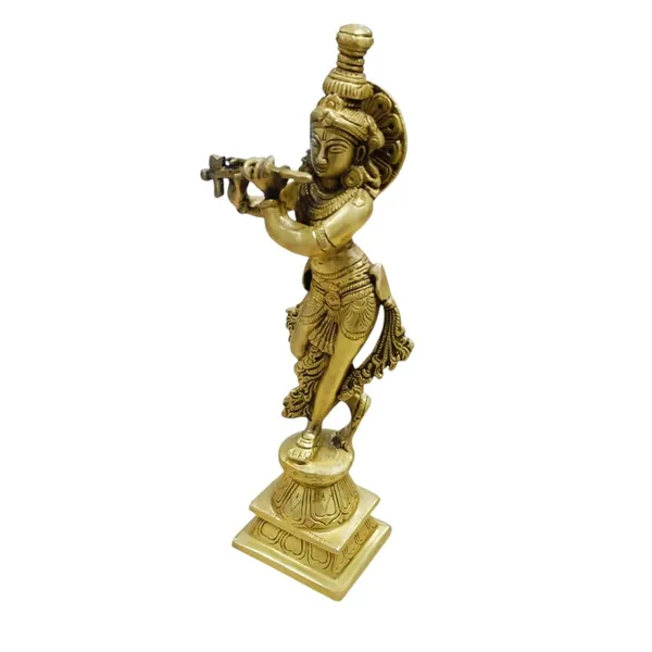 Sjl_Brass_Lord_Krishna_With_Flute_Statue_Idol_Sculpture_God_Of_Love_Playing_Flute_Makhan_Chor_Ladoo_Gopal_For_Home_Office_Mandir_Decor_Decorative_Showpiece_27_Cm_Brass_Gold