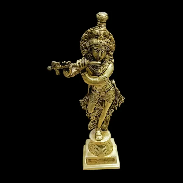 Sjl_Brass_Lord_Krishna_With_Flute_Statue_Idol_Sculpture_God_Of_Love_Playing_Flute_Makhan_Chor_Ladoo_Gopal_For_Home_Office_Mandir_Decor_Decorative_Showpiece_27_Cm_Brass_Gold
