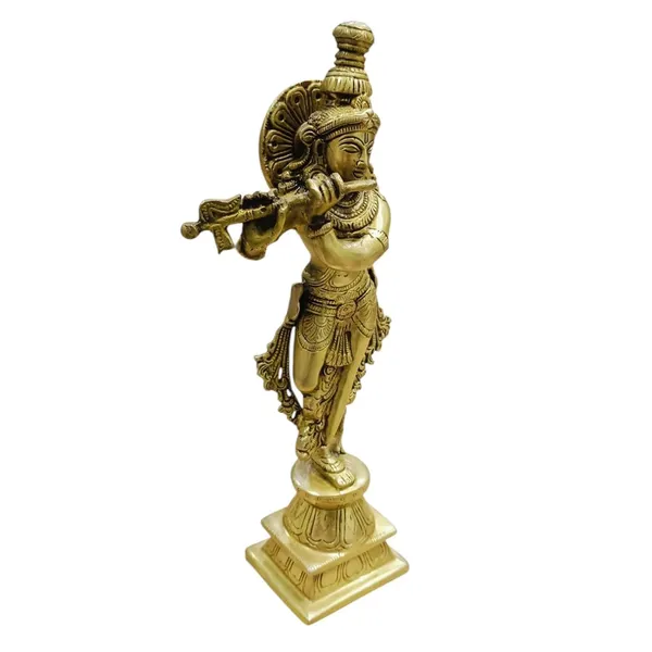 Sjl_Brass_Lord_Krishna_With_Flute_Statue_Idol_Sculpture_God_Of_Love_Playing_Flute_Makhan_Chor_Ladoo_Gopal_For_Home_Office_Mandir_Decor_Decorative_Showpiece_27_Cm_Brass_Gold