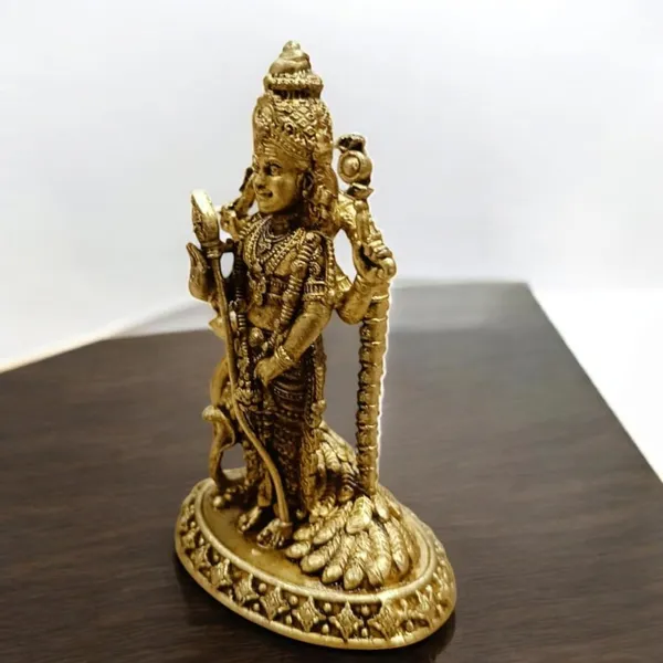 Sjl_Wax_Casting_Brass_Kartikeya_Murugan_Idol_For_Car_Dashboard,_Housewarming,_Gifting_Decorative_Showpiece_-_8_Cm_(Brass,_Gold)