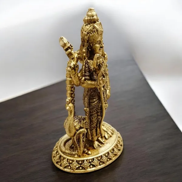 Sjl_Wax_Casting_Brass_Kartikeya_Murugan_Idol_For_Car_Dashboard,_Housewarming,_Gifting_Decorative_Showpiece_-_8_Cm_(Brass,_Gold)