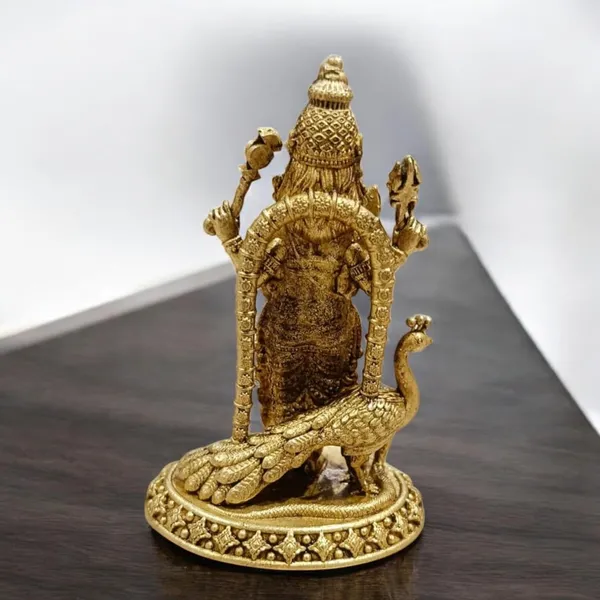 Sjl_Wax_Casting_Brass_Kartikeya_Murugan_Idol_For_Car_Dashboard,_Housewarming,_Gifting_Decorative_Showpiece_-_8_Cm_(Brass,_Gold)