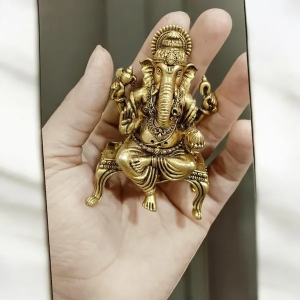 Sjl_Wax_Casting_Brass_Ganesha_Ganpati_Idols_Statue_For_Home_Pooja_Living_Temple_Office_And_Gift_Purposes_Decorative_Showpiece_9_Cm_Brass_Gold