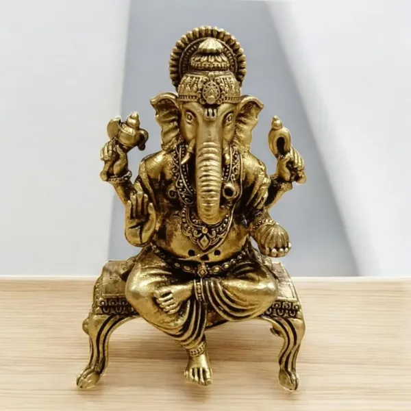 Sjl_Wax_Casting_Brass_Ganesha_Ganpati_Idols_Statue_For_Home_Pooja_Living_Temple_Office_And_Gift_Purposes_Decorative_Showpiece_9_Cm_Brass_Gold