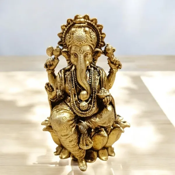 Sjl_Wax_Casting_Brass_Ganesha_Ganpati_Gannu_Idols_Statue_For_Home_Pooja_Living_Temple_Office_And_Gift_Purposes_Decorative_Showpiece_9_Cm_Brass_Gold
