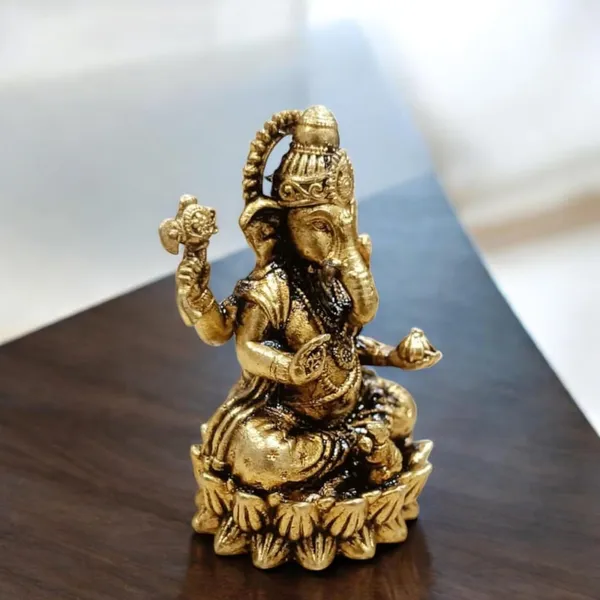 Sjl_Wax_Casting_Brass_Antique_Finish_Lord_Ganesha_Idol_Decorative_Ganpati_Murti_For_Home_Temple_Office_And_Gift_Purposes_Pooja_Living_Decorative_Showpiece_6_Cm_Brass_Gold