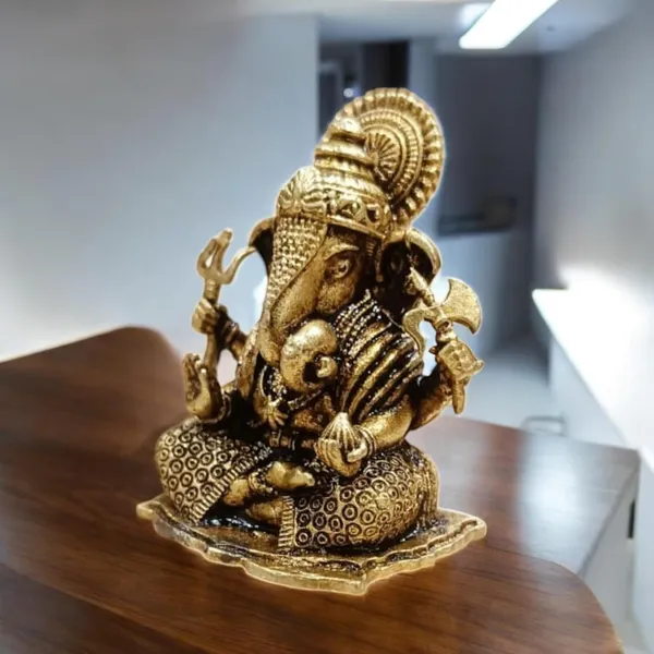 Sjl_Wax_Casting_Brass_Antique_Finish_Lord_Ganesha_Idol_Decorative_Ganpati_Murti_For_Home_Temple_Office_And_Gift_Purposes_Pooja_Living_Decorative_Showpiece_5_Cm_Brass_Gold