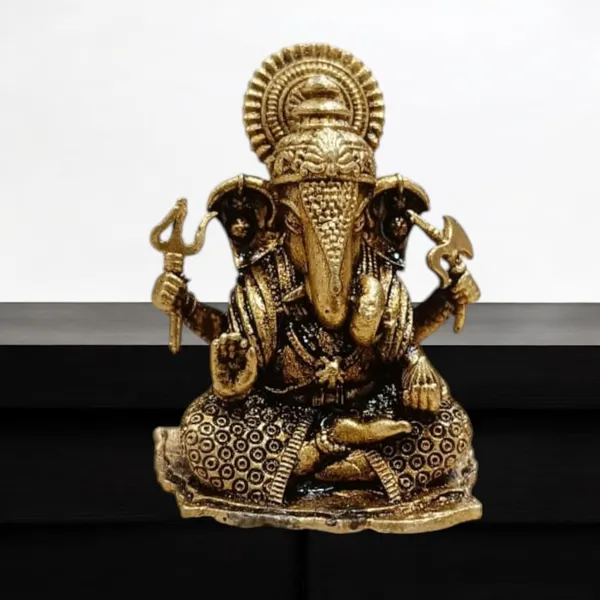 Sjl_Wax_Casting_Brass_Antique_Finish_Lord_Ganesha_Idol_Decorative_Ganpati_Murti_For_Home_Temple_Office_And_Gift_Purposes_Pooja_Living_Decorative_Showpiece_5_Cm_Brass_Gold