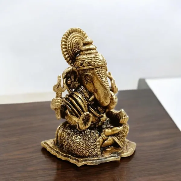 Sjl_Wax_Casting_Brass_Antique_Finish_Lord_Ganesha_Idol_Decorative_Ganpati_Murti_For_Home_Temple_Office_And_Gift_Purposes_Pooja_Living_Decorative_Showpiece_5_Cm_Brass_Gold