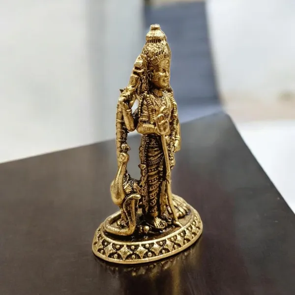 Sjl_Wax_Casting_Brass_Lord_Murugan_Statue_With_Peacock_Antique_Finish_Kartikeya_Idol_For_Home_Temple_And_Car_Dashboard_Housewarming_Gifting_Spiritual_Decor_Decorative_Showpiece_5_Cm_Gold