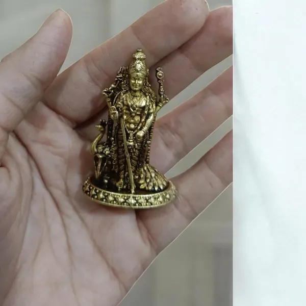 Sjl_Wax_Casting_Brass_Lord_Murugan_Statue_With_Peacock_Antique_Finish_Kartikeya_Idol_For_Home_Temple_And_Car_Dashboard_Housewarming_Gifting_Spiritual_Decor_Decorative_Showpiece_5_Cm_Gold