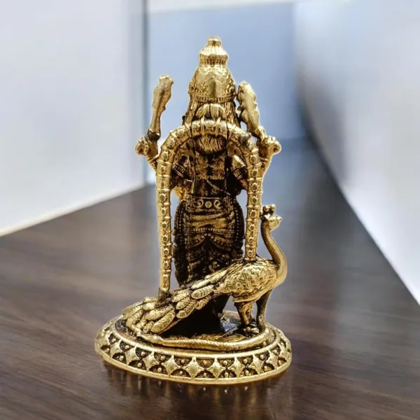 Sjl_Wax_Casting_Brass_Lord_Murugan_Statue_With_Peacock_Antique_Finish_Kartikeya_Idol_For_Home_Temple_And_Car_Dashboard_Housewarming_Gifting_Spiritual_Decor_Decorative_Showpiece_5_Cm_Gold