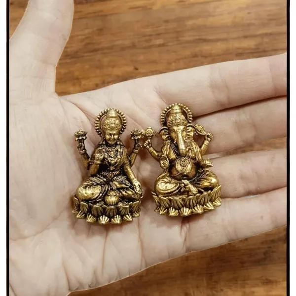 Sjl_Wax_Casting_Brass_Lakshmi_Ganesh_Idol_Set_Antique_Finish_Decorative_Murti_For_Home_Temple_Diwali_And_Gift_Purpose_Car_Dashboard_Decorative_Showpiece_4_Cm_Brass_Gold_Pair_Of_2