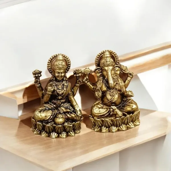 Sjl_Wax_Casting_Brass_Lakshmi_Ganesh_Idol_Set_Antique_Finish_Decorative_Murti_For_Home_Temple_Diwali_And_Gift_Purpose_Car_Dashboard_Decorative_Showpiece_4_Cm_Brass_Gold_Pair_Of_2