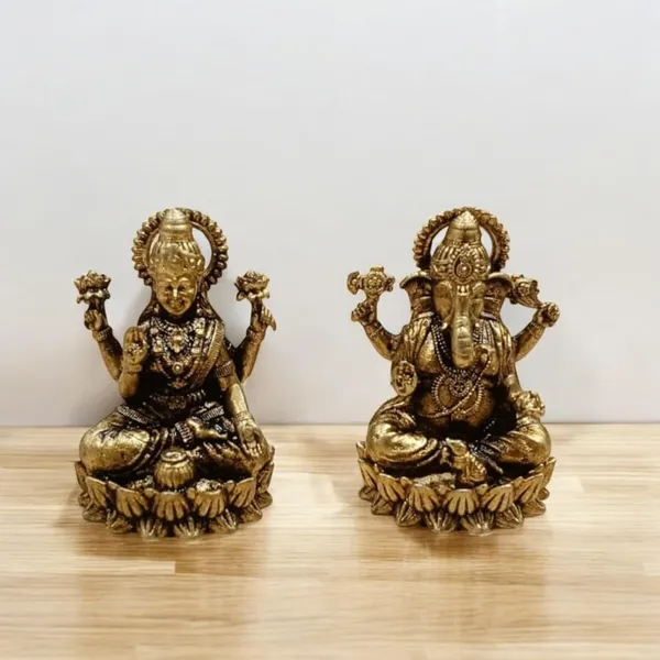 Sjl_Wax_Casting_Brass_Lakshmi_Ganesh_Idol_Set_Antique_Finish_Decorative_Murti_For_Home_Temple_Diwali_And_Gift_Purpose_Car_Dashboard_Decorative_Showpiece_4_Cm_Brass_Gold_Pair_Of_2