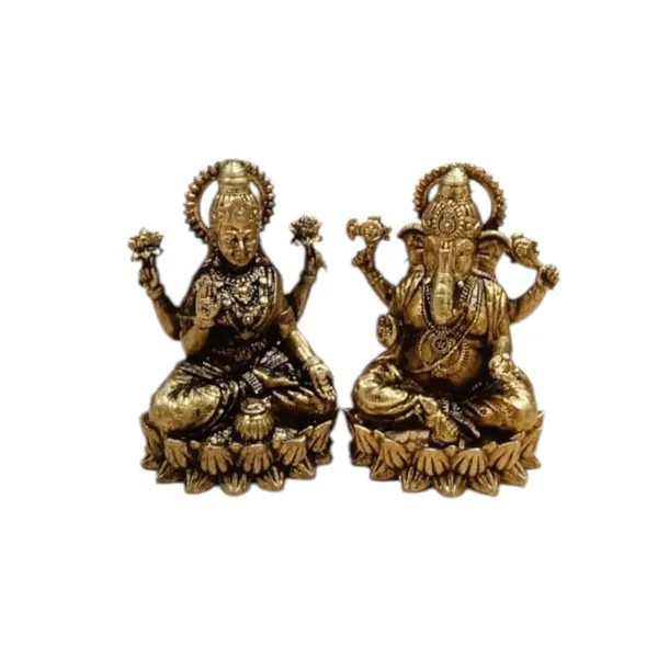 Sjl_Wax_Casting_Brass_Lakshmi_Ganesh_Idol_Set_Antique_Finish_Decorative_Murti_For_Home_Temple_Diwali_And_Gift_Purpose_Car_Dashboard_Decorative_Showpiece_4_Cm_Brass_Gold_Pair_Of_2