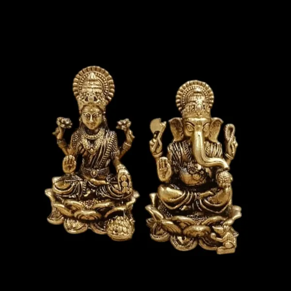 Sjl_Wax_Casting_Brass_Lakshmi_Ganesh_Idol_Set_Antique_Finish_Decorative_Murti_For_Home_Temple_Diwali_And_Gift_Purpose_Car_Dashboard_Decorative_Showpiece_6_Cm_Brass_Gold_Pair_Of_2