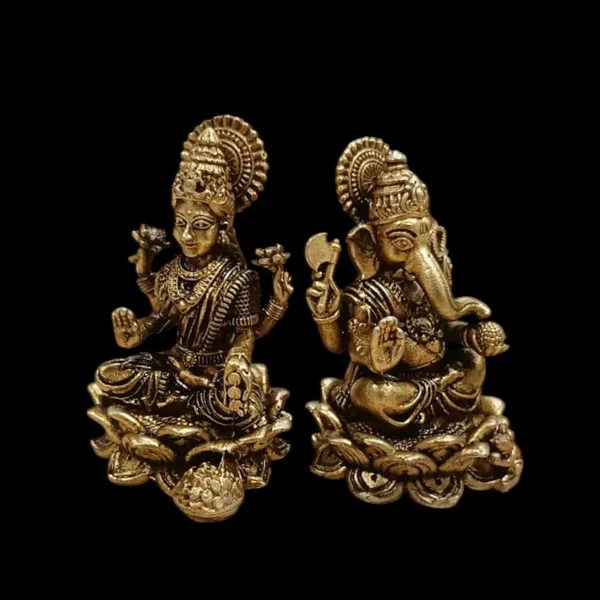 Sjl_Wax_Casting_Brass_Lakshmi_Ganesh_Idol_Set_Antique_Finish_Decorative_Murti_For_Home_Temple_Diwali_And_Gift_Purpose_Car_Dashboard_Decorative_Showpiece_6_Cm_Brass_Gold_Pair_Of_2
