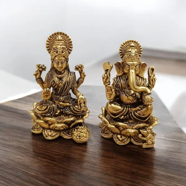 Sjl_Wax_Casting_Brass_Lakshmi_Ganesh_Idol_Set_Antique_Finish_Decorative_Murti_For_Home_Temple_Diwali_And_Gift_Purpose_Car_Dashboard_Decorative_Showpiece_6_Cm_Brass_Gold_Pair_Of_2