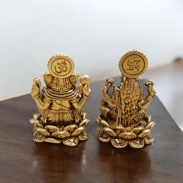 Sjl_Wax_Casting_Brass_Lakshmi_Ganesh_Idol_Set_Antique_Finish_Decorative_Murti_For_Home_Temple_Diwali_And_Gift_Purpose_Car_Dashboard_Decorative_Showpiece_6_Cm_Brass_Gold_Pair_Of_2