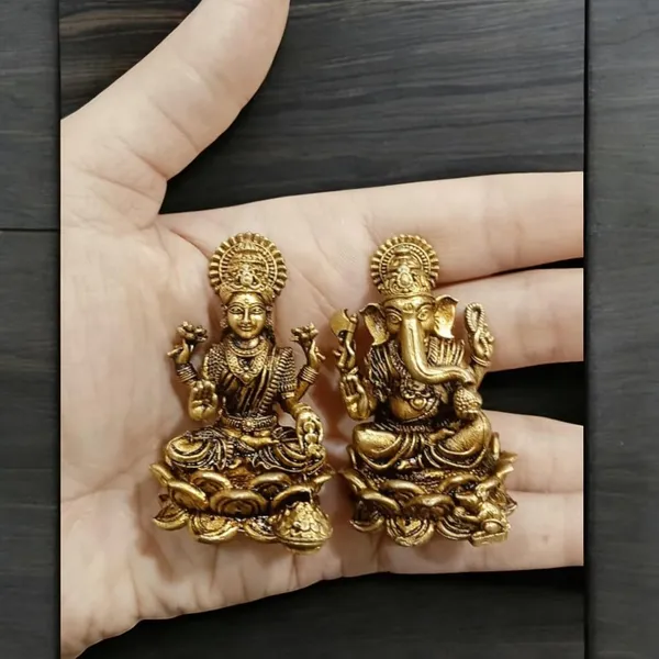 Sjl_Wax_Casting_Brass_Lakshmi_Ganesh_Idol_Set_Antique_Finish_Decorative_Murti_For_Home_Temple_Diwali_And_Gift_Purpose_Car_Dashboard_Decorative_Showpiece_6_Cm_Brass_Gold_Pair_Of_2