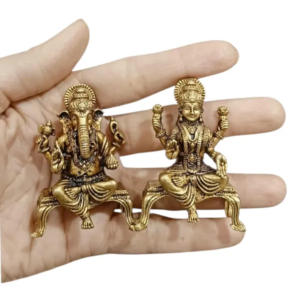 Sjl_Wax_Casting_Brass_Lakshmi_Ganesh_Idol_Set_Antique_Finish_Decorative_Murti_For_Home_Temple_Diwali_And_Gift_Purpose_Car_Dashboard_Decorative_Showpiece_6_Cm_Brass_Gold_Pair_Of_2