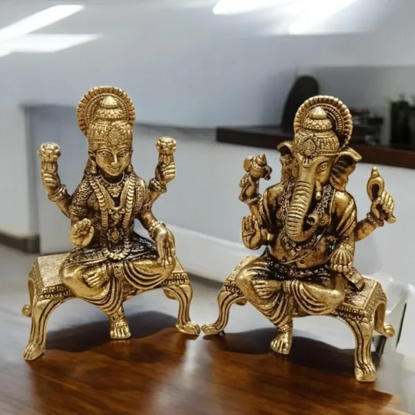 Sjl_Wax_Casting_Brass_Lakshmi_Ganesh_Idol_Set_Antique_Finish_Decorative_Murti_For_Home_Temple_Diwali_And_Gift_Purpose_Car_Dashboard_Decorative_Showpiece_6_Cm_Brass_Gold_Pair_Of_2