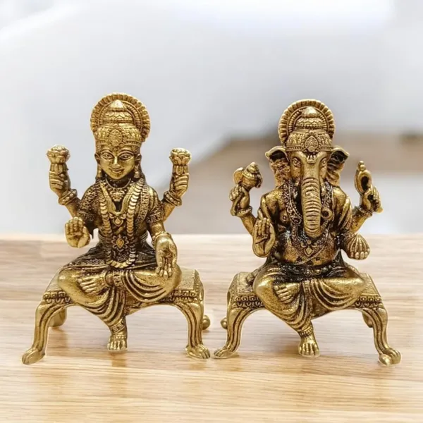 Sjl_Wax_Casting_Brass_Lakshmi_Ganesh_Idol_Set_Antique_Finish_Decorative_Murti_For_Home_Temple_Diwali_And_Gift_Purpose_Car_Dashboard_Decorative_Showpiece_6_Cm_Brass_Gold_Pair_Of_2